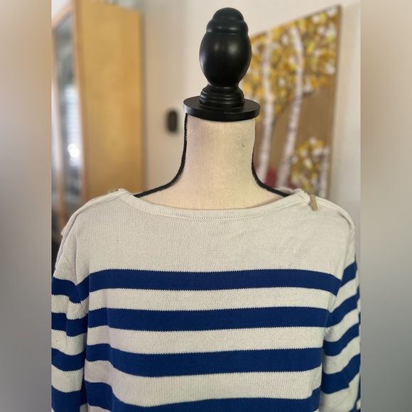 Karen Scott - striped nautical inspired sweater shirt w/ zipper shoulders - Picture 2 of 10
